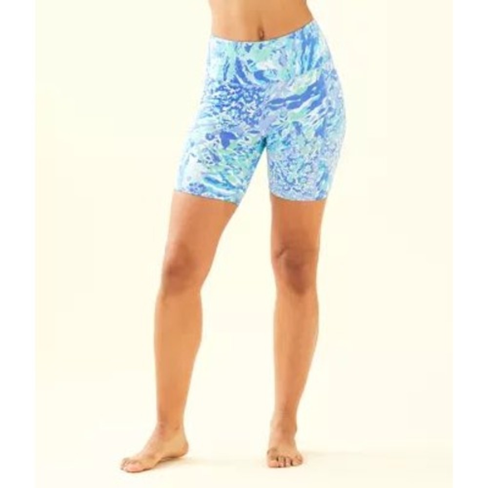 Lilly Pulitzer Luxletic Bike Shorts High Rise Small Blue Haven Hey Hey Soleil